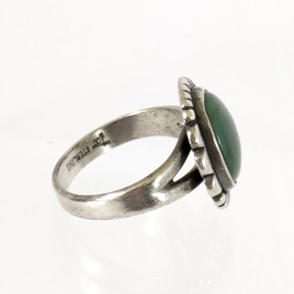VTG 60's BELL TRADING POST Sterling Silver Green Turquoise Navajo Ring Sz 4-3/4 - Picture 2 of 7